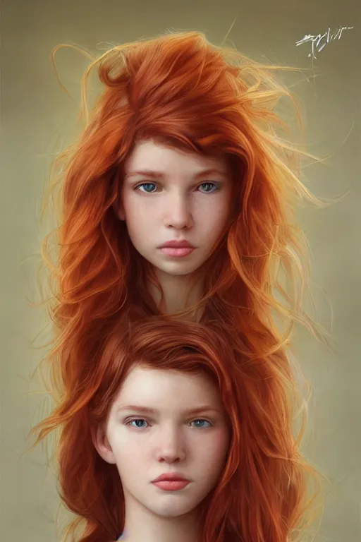 Image similar to ultra realistic style illustration of a beautiful cute red haired joyful and playful 1 9 year old teen, full portrait, long hair, sci - fi, fantasy, intricate, elegant, digital painting, artstation, concept art, smooth, sharp focus, 8 k frostbite 3 engine, ultra detailed, art by artgerm and greg rutkowski and magali villeneuve