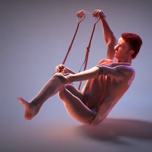 Prompt: a contortionist has his legs tied, 3 d octane render, artstation, andrew krivulya