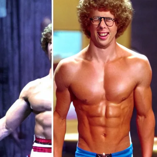 Image similar to Napolean dynamite as a Mr. Universe contestant