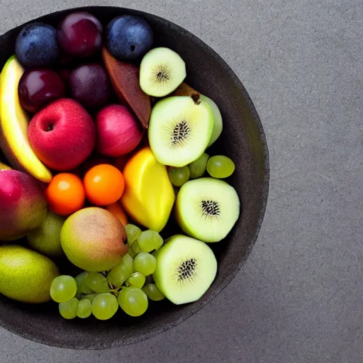 Prompt: brutalist bowl of fruit, product photo