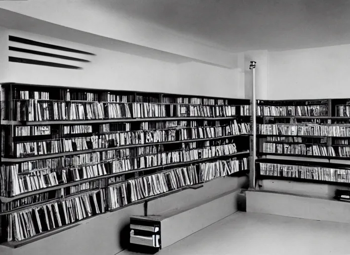 Image similar to a videostore. bauhaus style