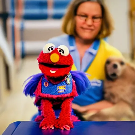 Image similar to A service dog muppet, sesame street