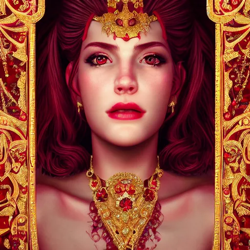 Prompt: portrait of wonderful princess of rubies with fair skin, ornate 8 k radiant gorgeous intricate detailed, accent lighting, dramatic light, octane render