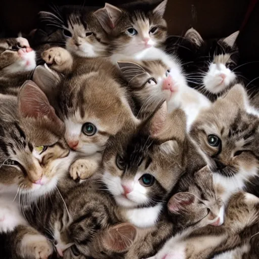 Prompt: drowning in a pile of kitties