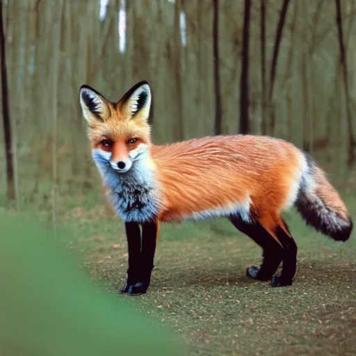 Prompt: 35mm photo of a fox with a top hap