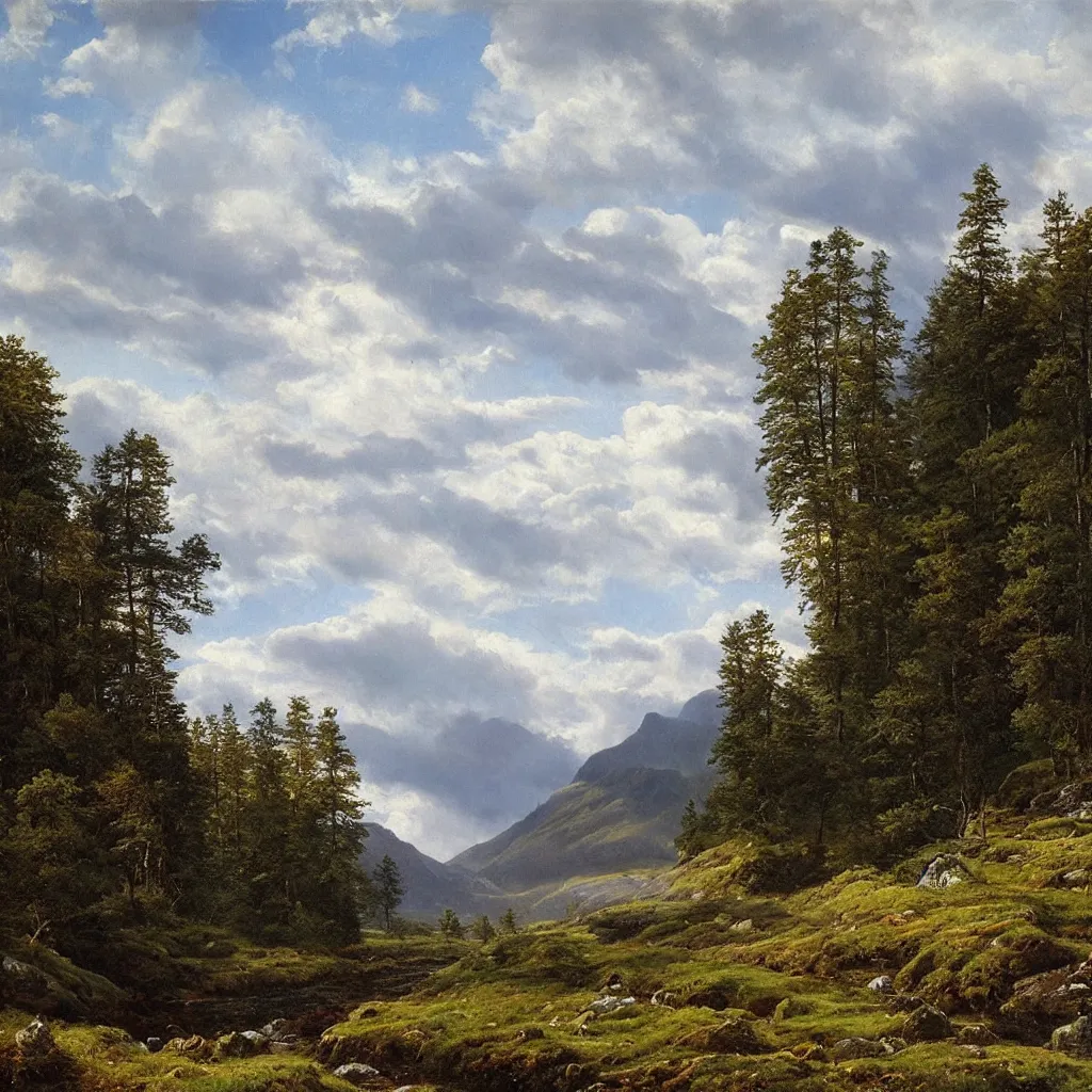 Image similar to scottish highlands, natural lighting, painting by ivan shishkin