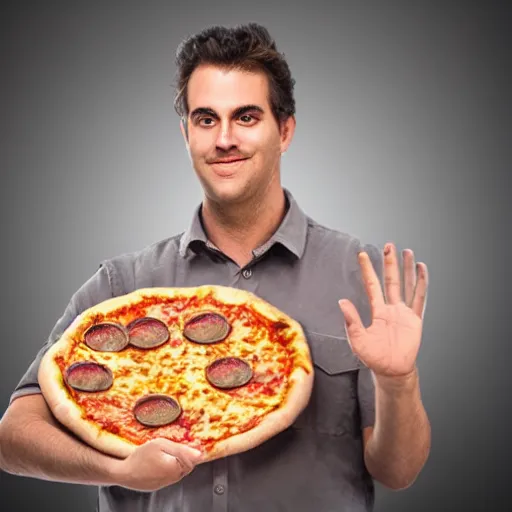 Image similar to pizza man with fingers for arms