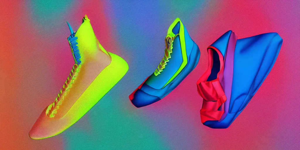 Image similar to futuristic balenciaga and vetements sneakers by felipe pantone ultra rendered extreme realism and detail, 8 k, highly detailed, realistic, pbr, surreal, hyper realistic, colorful, direct lighting, photorealistic,