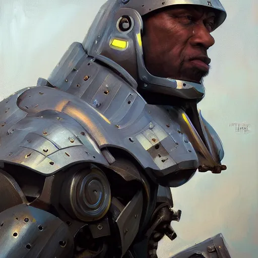 Image similar to greg manchess portrait painting of fully armored bionic augmented the foundation aka dwayne the rock as overwatch character, medium shot, asymmetrical, profile picture, organic painting, sunny day, matte painting, bold shapes, hard edges, street art, trending on artstation, by huang guangjian, gil elvgren, ruan jia, greg rutkowski, gaston bussiere