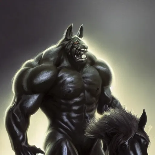 Prompt: splash art of a hulking muscular black - coated anthropomorphic horse supersoldier in a research facility, highly detailed, furry, furaffinity, exaggeratedly massive physique, digital painting, artstation, illustration, art by artgerm, greg rutkowski, sakimichan