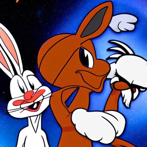 Prompt: lebron james helps bugs bunny in space jam a new legacy