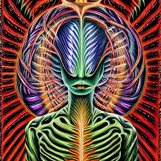 Image similar to mushroom god by Alex Grey