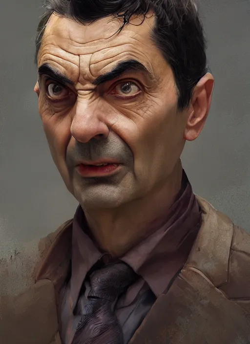 Image similar to Portrait of Mr. Bean, marvel comics, dark, intricate, highly detailed, smooth, artstation, digital illustration by Ruan Jia and Mandy Jurgens and Artgerm and Wayne Barlowe and Greg Rutkowski and Frank Frazetta