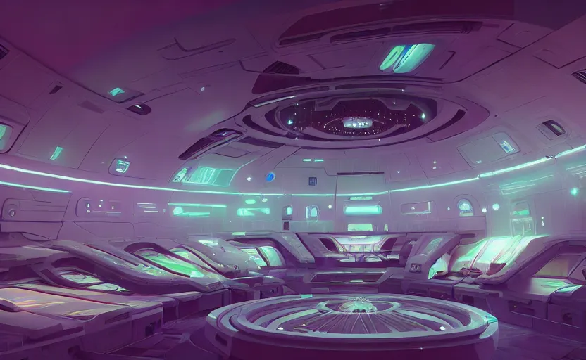 Prompt: Interior shot of a futuristic spaceship by Petros Afshar and Beeple, James Gilleard, Mark Ryden, Wolfgang Lettl highly detailed