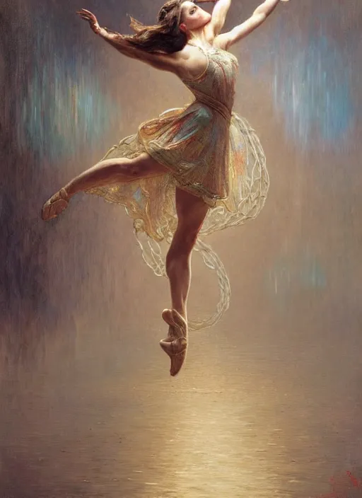 Image similar to a beautifull intricate rope painting of a dancing ballerina, reflexions, verry high details by william turner art, greg rutkowski and alphonse mucha, trending on artstation, very very detailed, masterpiece, muted colors