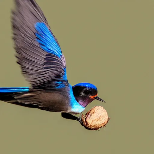 Prompt: photo of an african swallow carrying a coconut - n 9