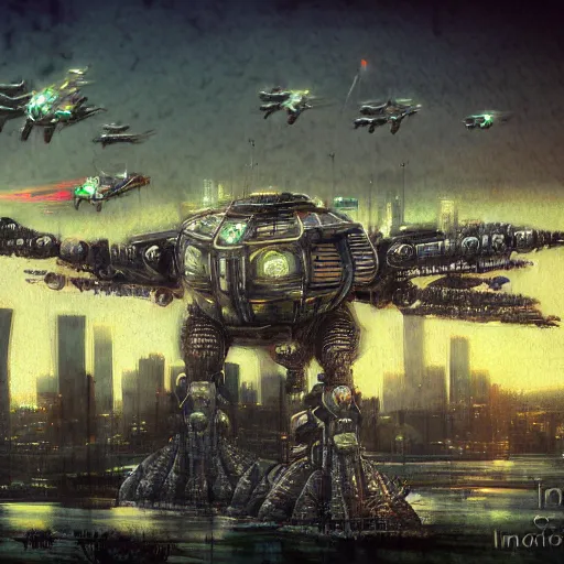 Image similar to mech invasion over seattle skyline by Inceoglu, Ismail