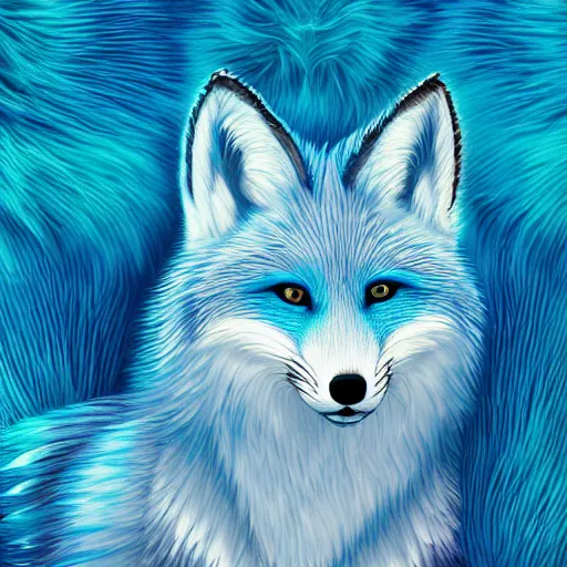 Prompt: digital blue and white and blue fox, retrowave palette, digital world, highly detailed, electric breeze, anatomically correct vulpine, synth feel, fluffy face, ear floof, flowing fur, super realism, accurate animal imagery, 4 k digital art