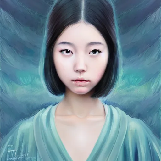 Image similar to centered portrait of beautiful Kawai Japanese girl, hyperdetailed, digital painting, trending on CG society