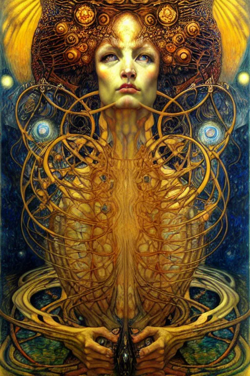 Image similar to Divine Chaos Engine by Karol Bak, Jean Delville, William Blake, Gustav Klimt, and Vincent Van Gogh, symbolist, visionary