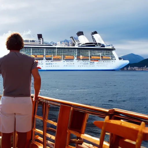 Prompt: Argentinian man standing on a cruise ship waving