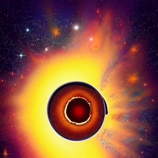 Image similar to a cosmic explosion inside a cup of coffee, digital art, trending on artstation