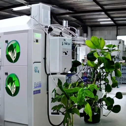 Prompt: a machine that converts plastic into plants.