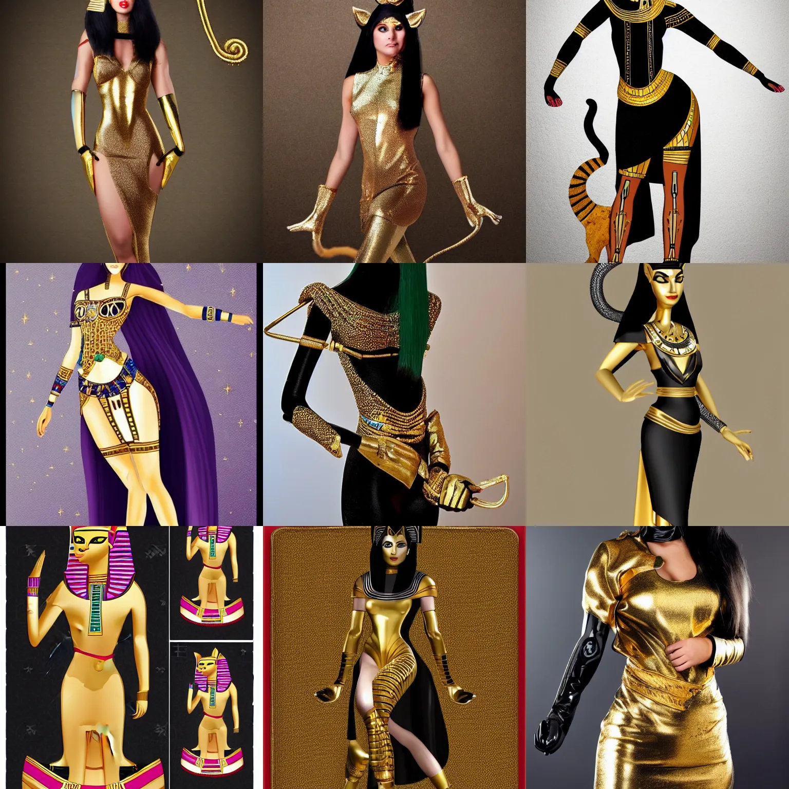 Prompt: egyptian, anthropomorphic cat woman, stylish, with gold elements, model elegant