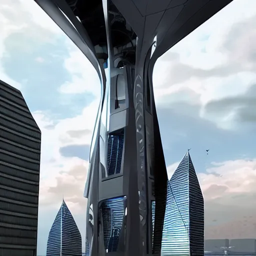 Prompt: futuristic tower by zaha hadid and renzo piano and syd mead and buckminster fuller, artstation, unreal game engine, contemporary architecture, photo journalism, photography, cinematic, national geographic photoshoot