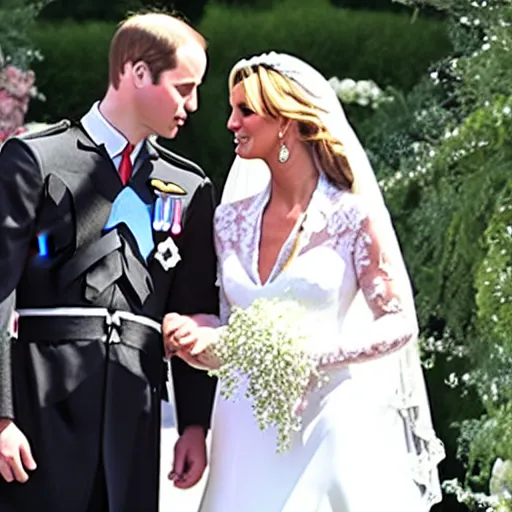 Prompt: prince william marrying britney spears, wedding photos on instagram, official photos, wedding photo