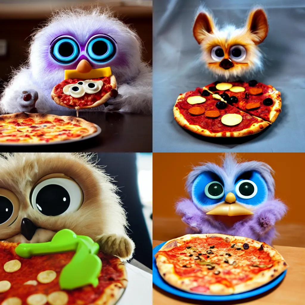 Prompt: a Furby eating pizza, finepix