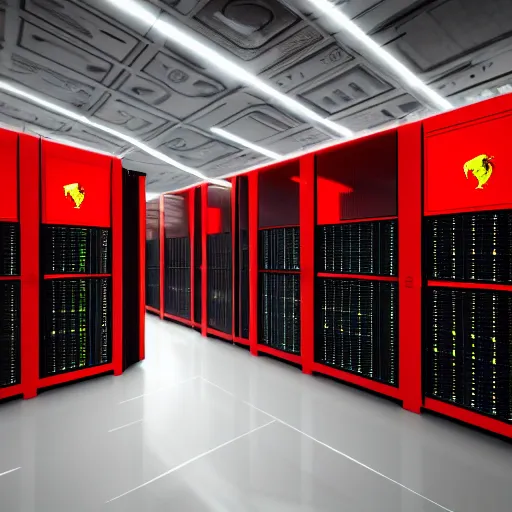 Prompt: a closeup photorealistic photograph of a ferarri themed server room in a data center. ferarri shaped servers. bright scene. fine detail. this 4 k hd image is trending on artstation, featured on behance, well - rendered, extra crisp, features intricate detail, epic composition and the style of unreal engine.