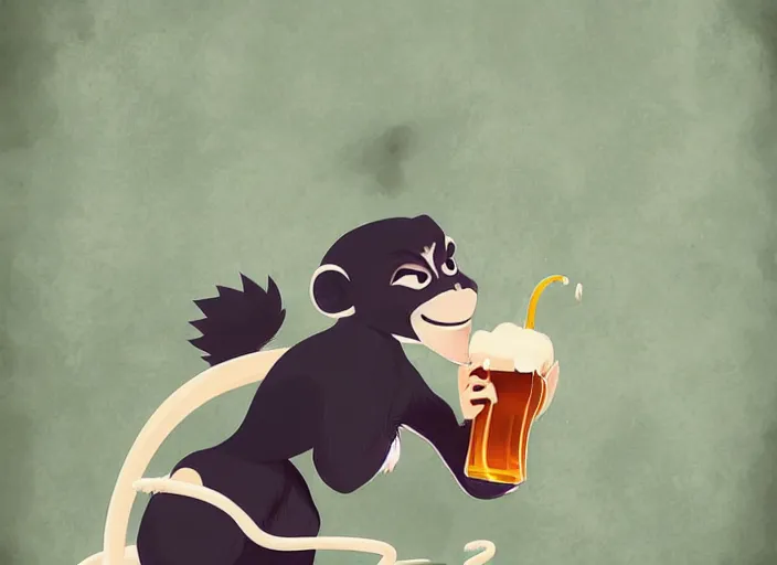 Image similar to cute monkey drinking beer. clean cel shaded vector art. behance hd by lois van baarle, artgerm, helen huang, by makoto shinkai and ilya kuvshinov, rossdraws, illustration, art by ilya kuvshinov