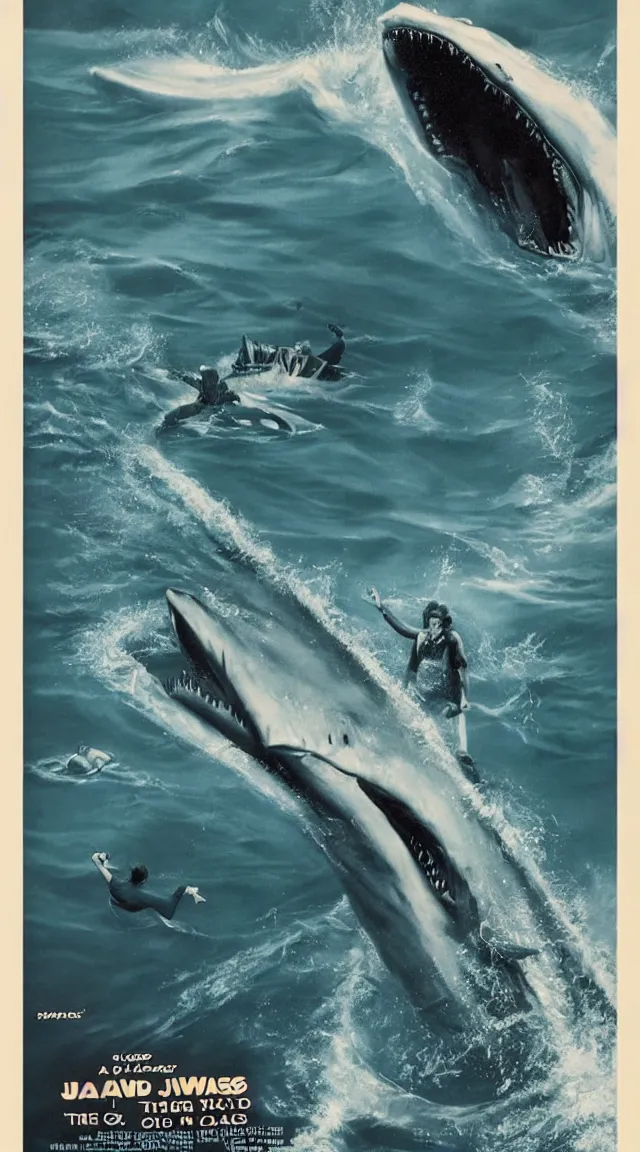 Prompt: a poster of jaws, 1975