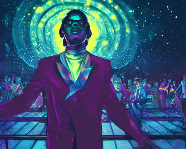 Image similar to a grime tale of the night fever, disco club of the occult, digital painting, artstation, ristan eaton, victo ngai, artgerm, rhads, ross draws, anime styled