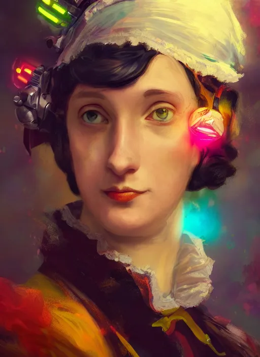 Image similar to Ada Lovelace, full of colour, cinematic lighting, trending on artstation, 4k, hyperrealistic, focused, extreme details, cinematic, masterpiece