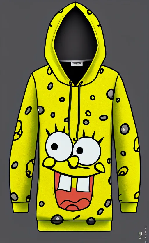 Image similar to spongebob hoodie, yellow and green, trendsetter, fiction, stability, intricate, elegant, 8 k, uhd, justify, artstation, concept art, matte, sharp focus, illustration, consistent, highly detailed object content, proportional object content