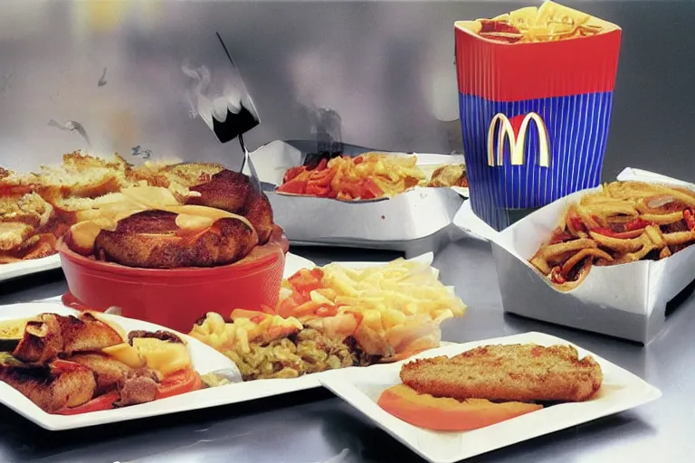 Prompt: mcdonald's mc - 9 1 1 9 / 1 1 meal, twin towers, in 2 0 0 1, y 2 k cybercore, advertisement photo