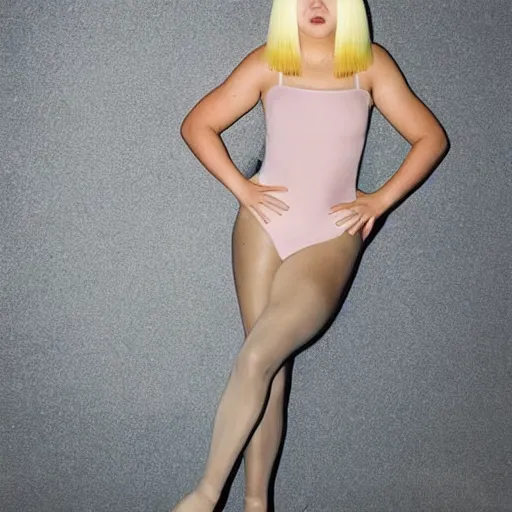 Image similar to sia furler wearing a skin colored leotard full body artistic photoshoot