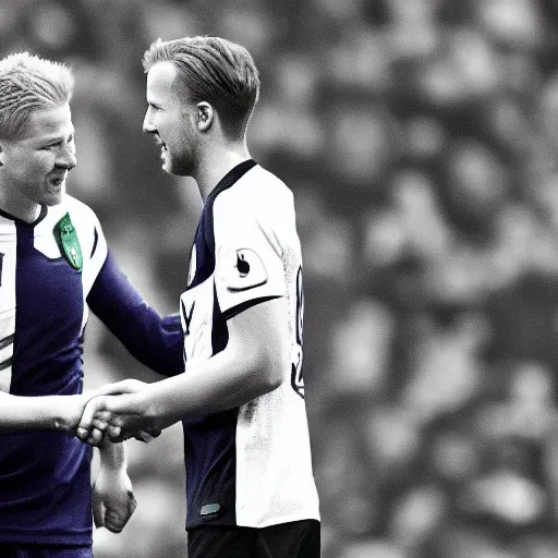 Image similar to cctv footage of kevin de bruyne shaking hands with harry kane,
