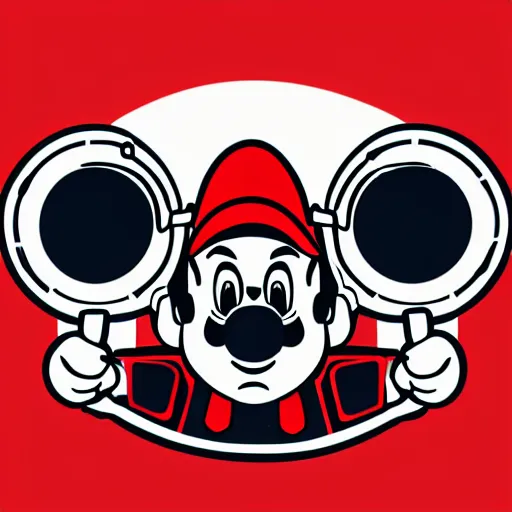 Image similar to svg sticker of a Pop-Wonder SuperMario, Mario-Wearing-a-red-hat, at a rave, spinning records, giant headphones rocking out, wearing headphones, huge speakers, dancing, rave, DJ, spinning records, digital art, amazing composition, rule-of-thirds, award-winning, trending on artstation, featured on deviantart