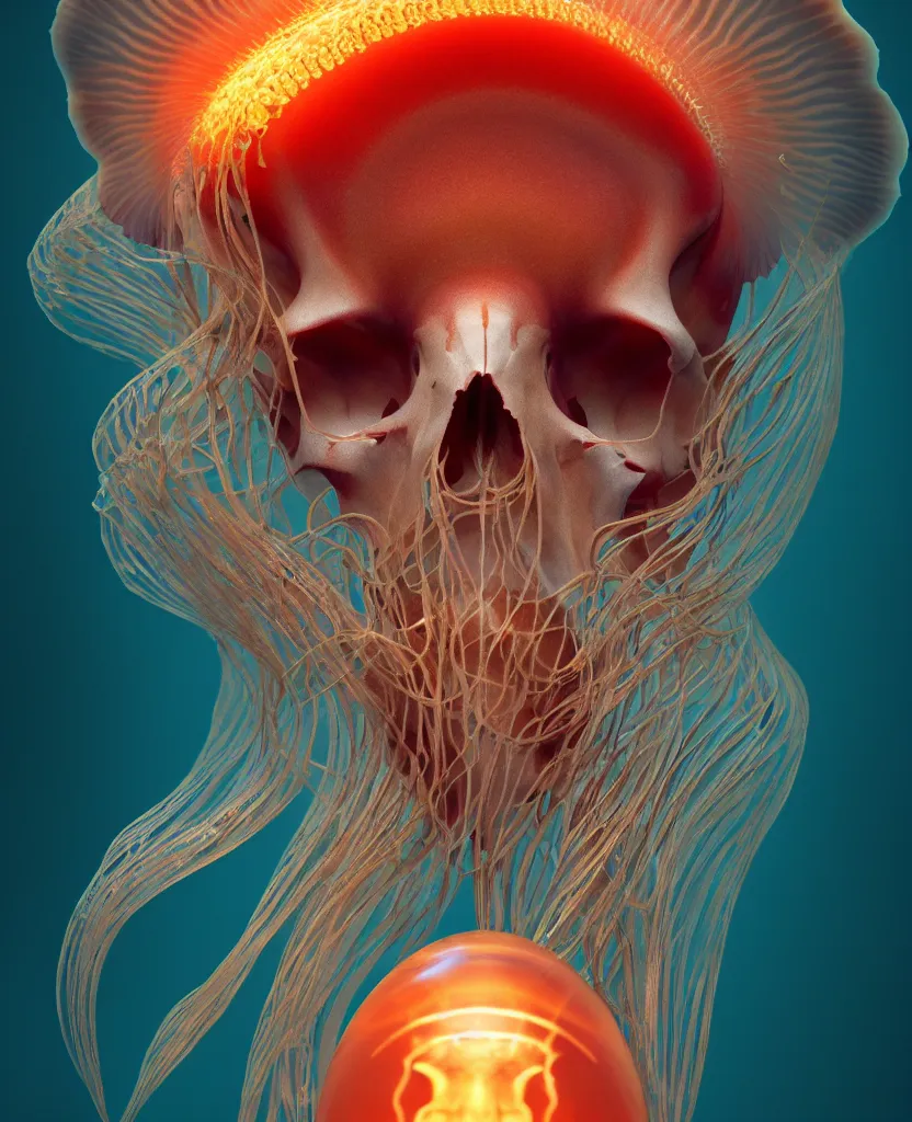 Prompt: goddess close-up portrait animal skull. jellyfish phoenix head, nautilus, orchid, skull, betta fish, bioluminiscent creatures, intricate artwork by Tooth Wu and wlop and beeple. octane render, trending on artstation, greg rutkowski very coherent symmetrical artwork. cinematic, hyper realism, high detail, octane render, 8k