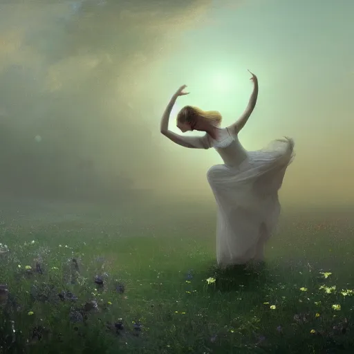 Image similar to the moonlit dance of the fae, dancers in white dancing across a flower meadow the moonlit dance by elena vizerskaya and ivan aivazovsky, perfectly detailed, artstation, sharp focus, highly detailed, studio photography, impresion de giclee arte abstracto, award winning