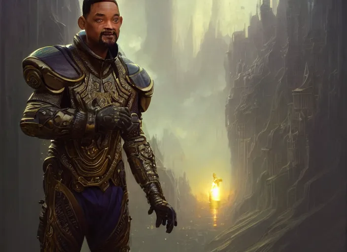 Image similar to will smith as oscar diggs, intricate, d & d, fantasy, art nouveau, digital painting, trending on artstation, sharp focus, wide shot, illustration, global illumination, ray tracing, art by artgerm and greg rutkowski and ruan jia