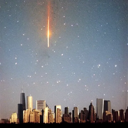 Image similar to meteor crashing into Twin Towers