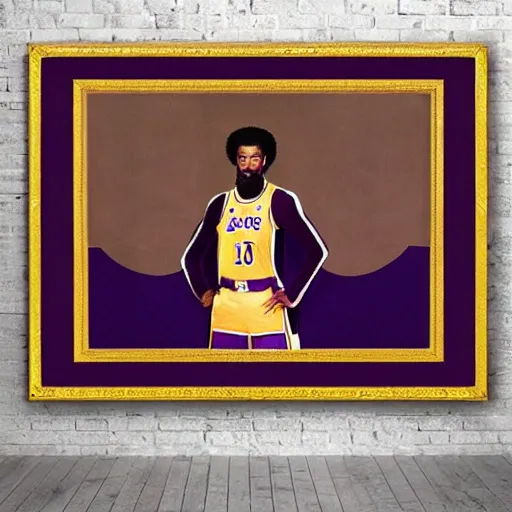 Image similar to official portrait of the los angeles lakers dictator, 1 7 8 0, in full lakers military garb. oil on canvas by william sidney mount, oil on canvas, octane render