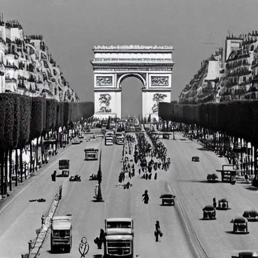 Prompt: the champs elysees in paris in 1 9 5 0
