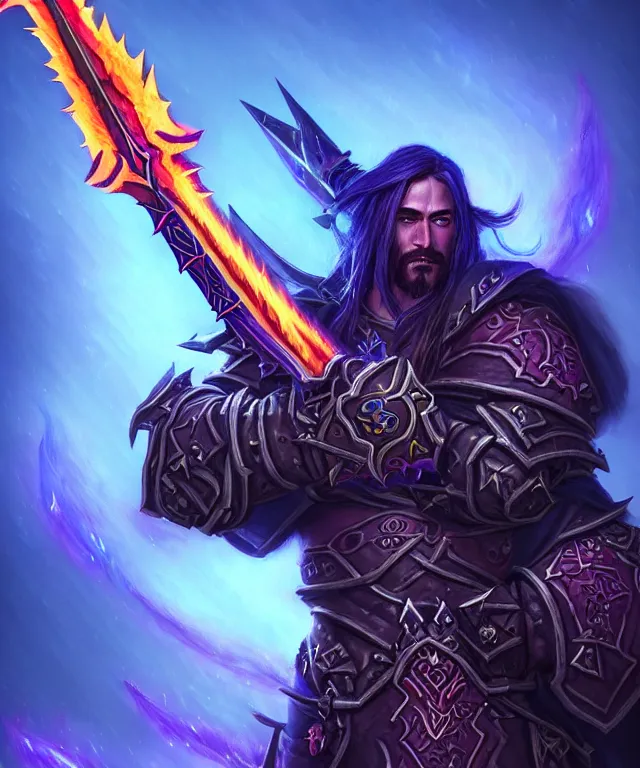 Image similar to dark weapon of warcraft blizzard weapon art, a burning sword, bokeh. dark art masterpiece artstation. 8k, sharp high quality illustration in style of Jose Daniel Cabrera Pena and Leonid Kozienko, violet colored theme, concept art by Tooth Wu, no human