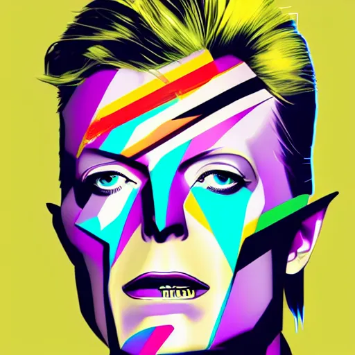 Image similar to individual david bowie portrait fallout 7 6 retro futurist illustration art by beeple, sticker, colorful, illustration, highly detailed, simple, smooth and clean vector curves, no jagged lines, vector art, smooth andy warhol style