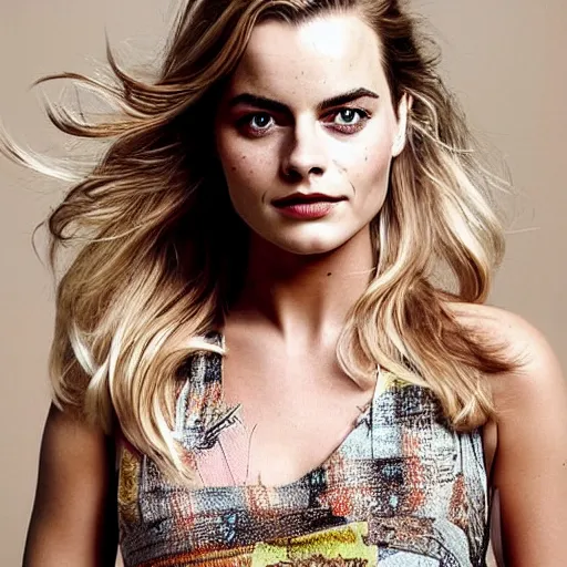 Prompt: a woman who is a genetic combination of margot robbie and emma watson face and upper - body focus, detailed eyes